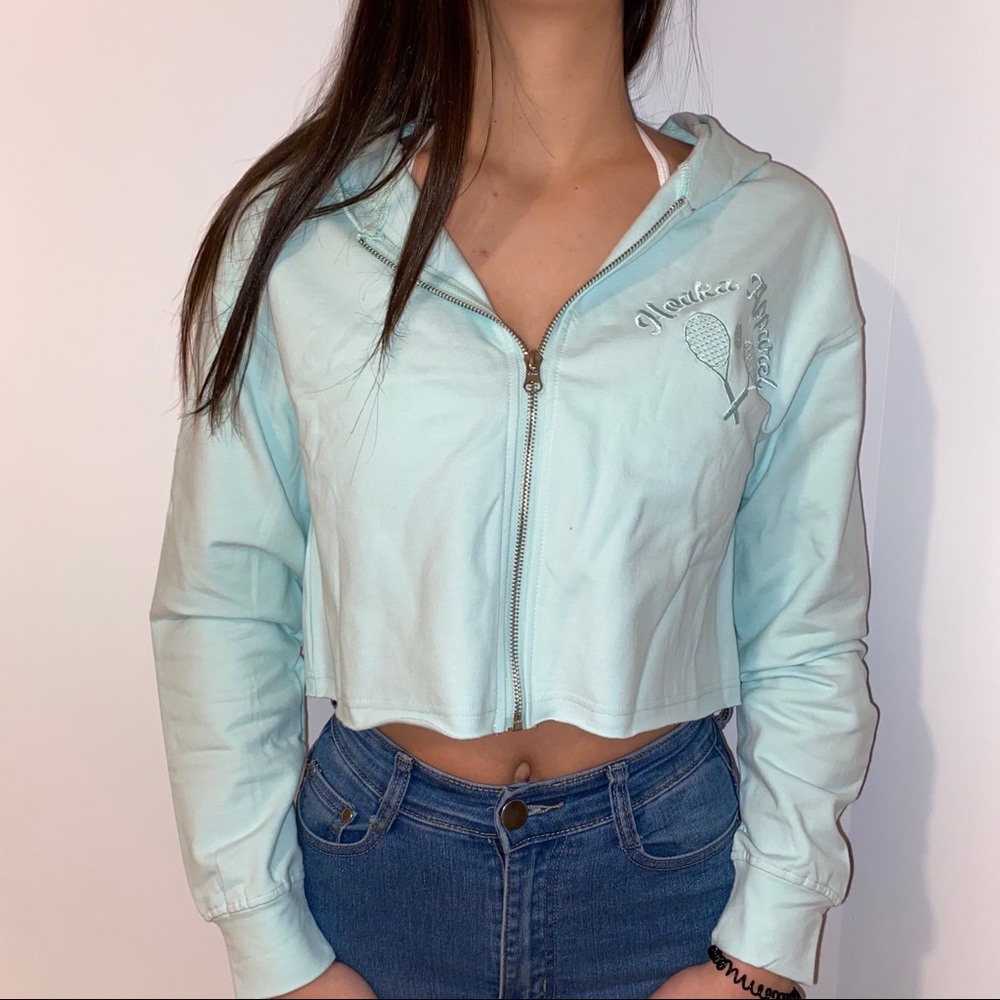 HOAKA SWIMWEAR-APPAREL zip crop aquamarine hoodie  (OUT OF STOCK ON WEBSITE!!!)